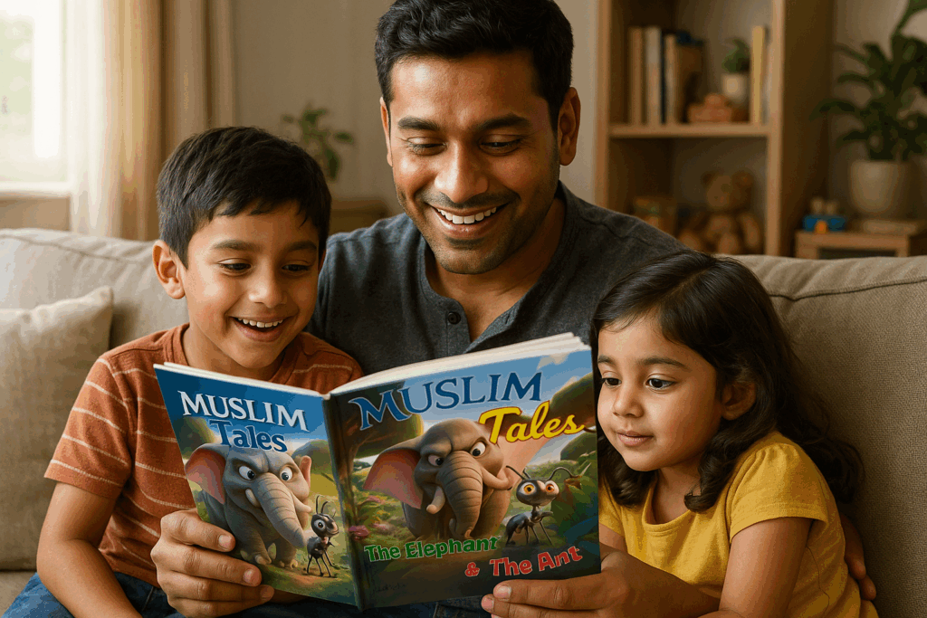 moderate Muslim parenting bedtime routine with father and child